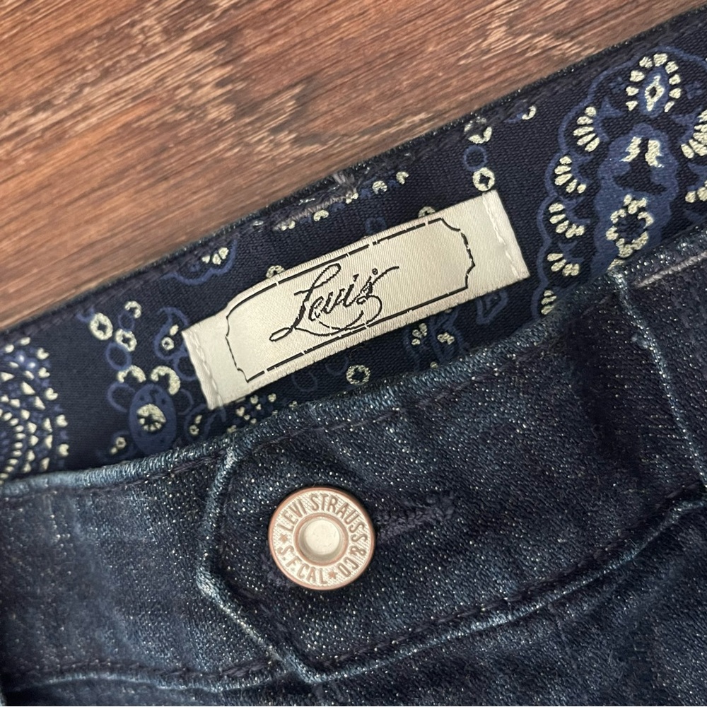 Levi's Red Tab Dark Blue Denim Wide Leg Cropped Capri Jeans Women’s Size 14 - Picture 7 of 12